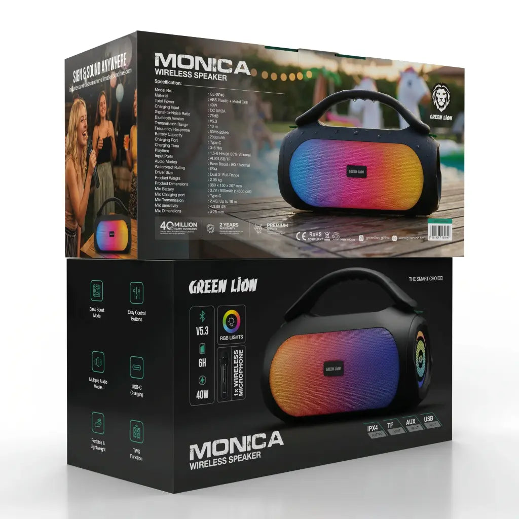Green Lion Monica Wireless Speaker with Mic - Black