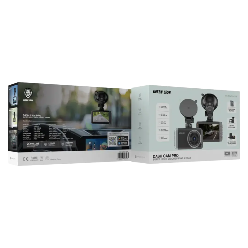 Green Lion Dash Cam Pro Front and Rear - Black