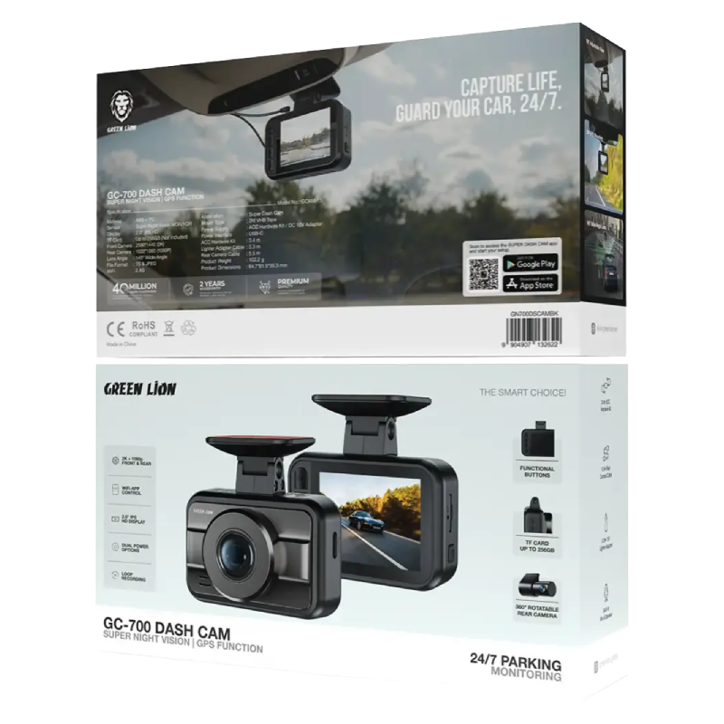 Green Lion GC-700 Dash Cam with Super Night Vision & GPS Function - Black