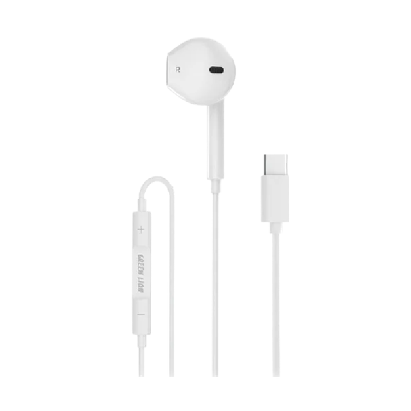 Green Lion Wired Mono Earphones with Type-C Connector - White