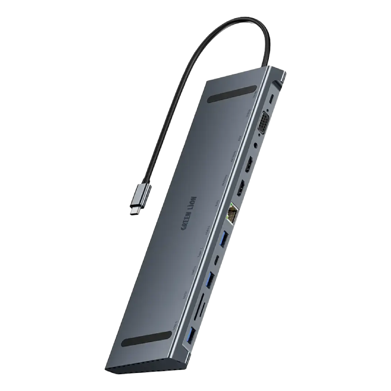 Green Lion 12-in-1 4K HDMI Ethernet USB-C Hub - Gray