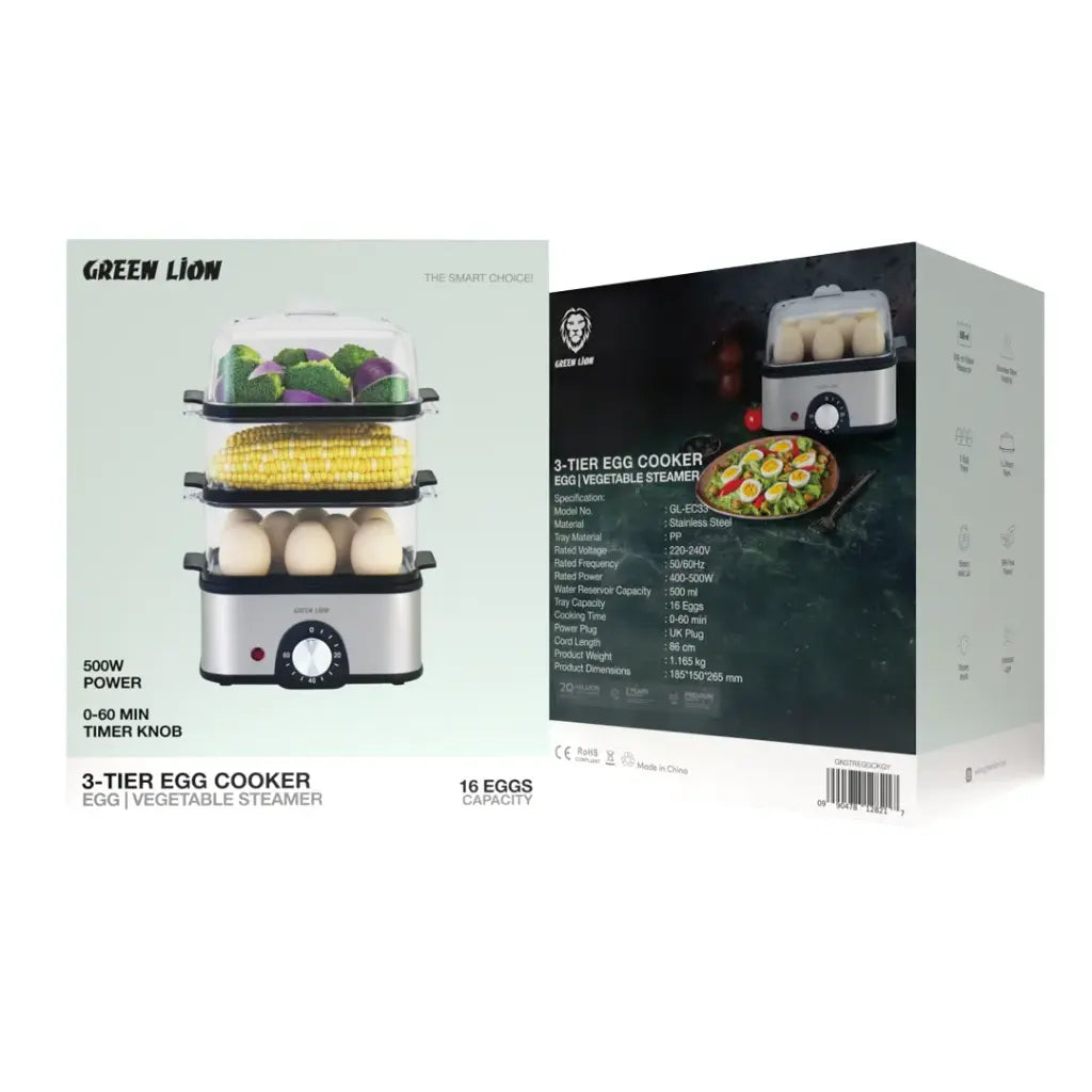 Green Lion 3-Tier Egg Cooker (Vegetable Steamer 500W) - Gray