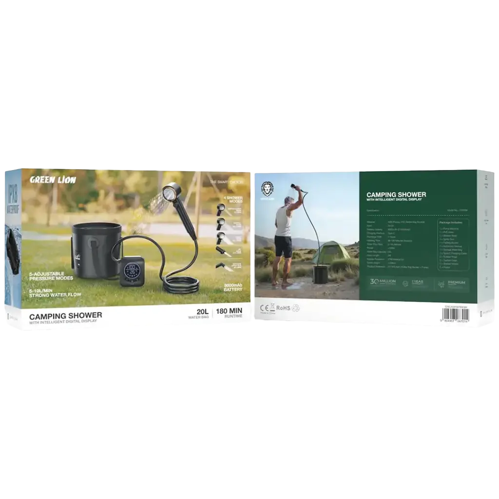 Green Lion Camping Shower with Intelligent Digital Display - Black