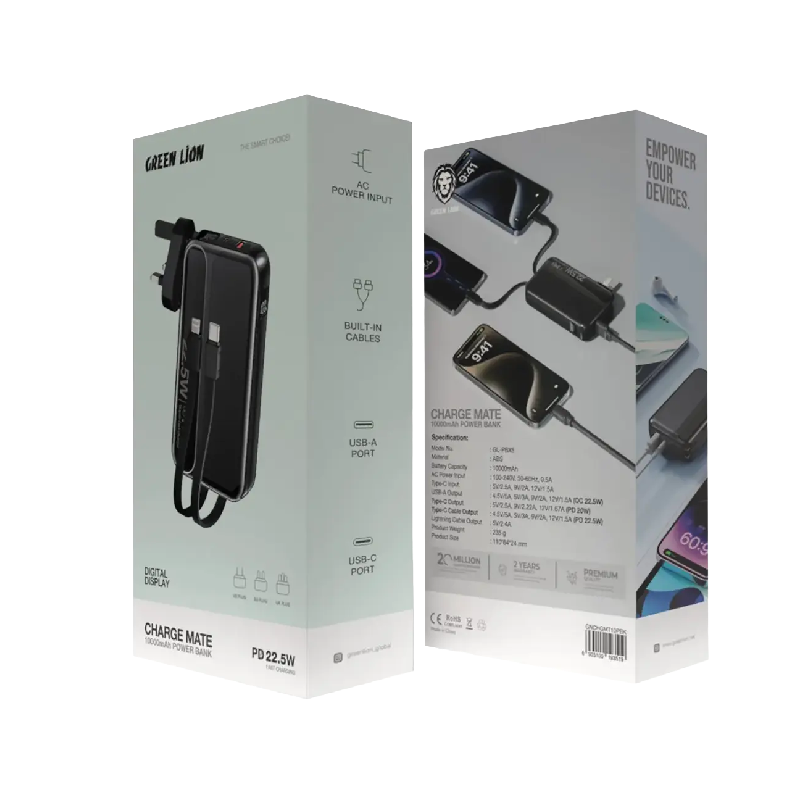 Green Lion Charge Mate Power Bank 10000 mAh PD 22.5W - Black