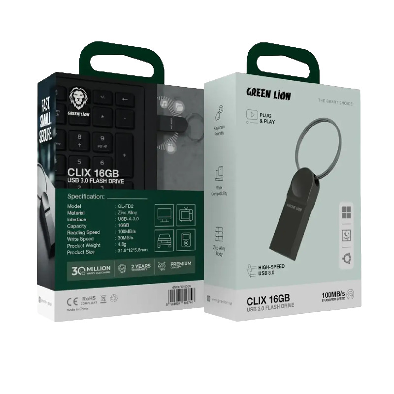 Green Lion Clix USB 3.0 Flash Drive - Gray