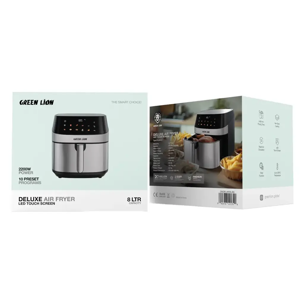 Green Lion Deluxe Air Fryer LED Touch Screen 8L - Black