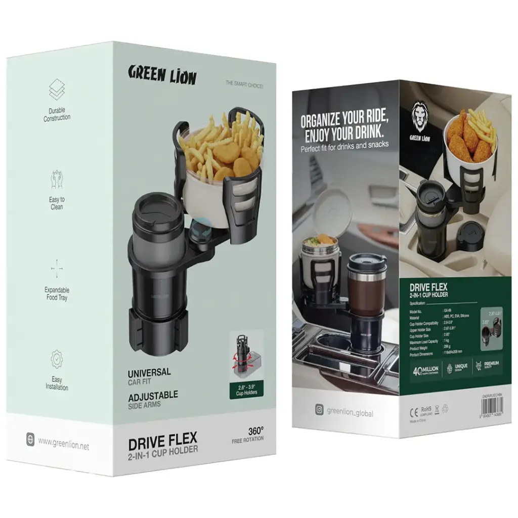 Green Lion Drive Flex 2-In-1 Cup Holder - Black