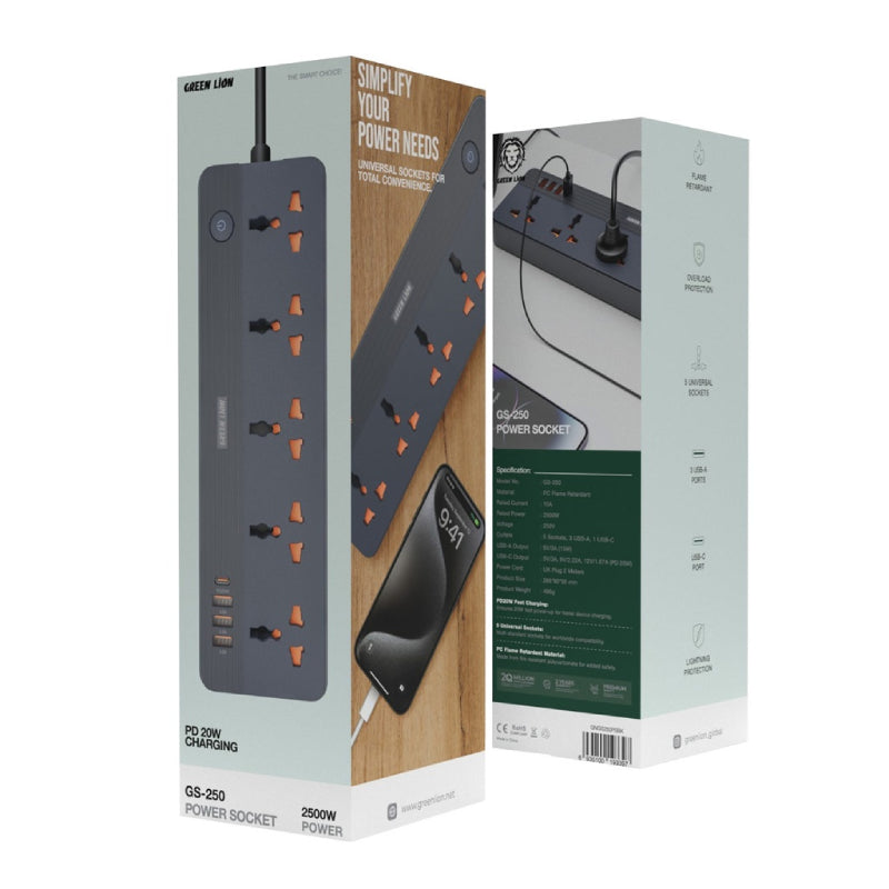 Green Lion GS-250 مقبس طاقة 2500 واط - أسود