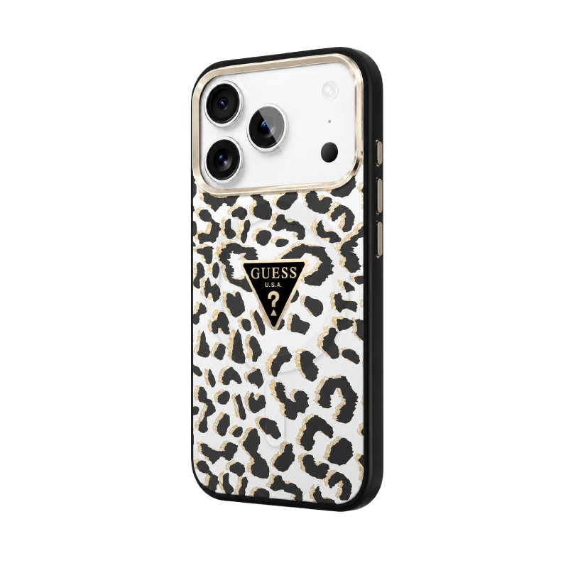 Guess MagSafe PC+TPU Case With Leopard & Glitter Pattern 17 Pro Max