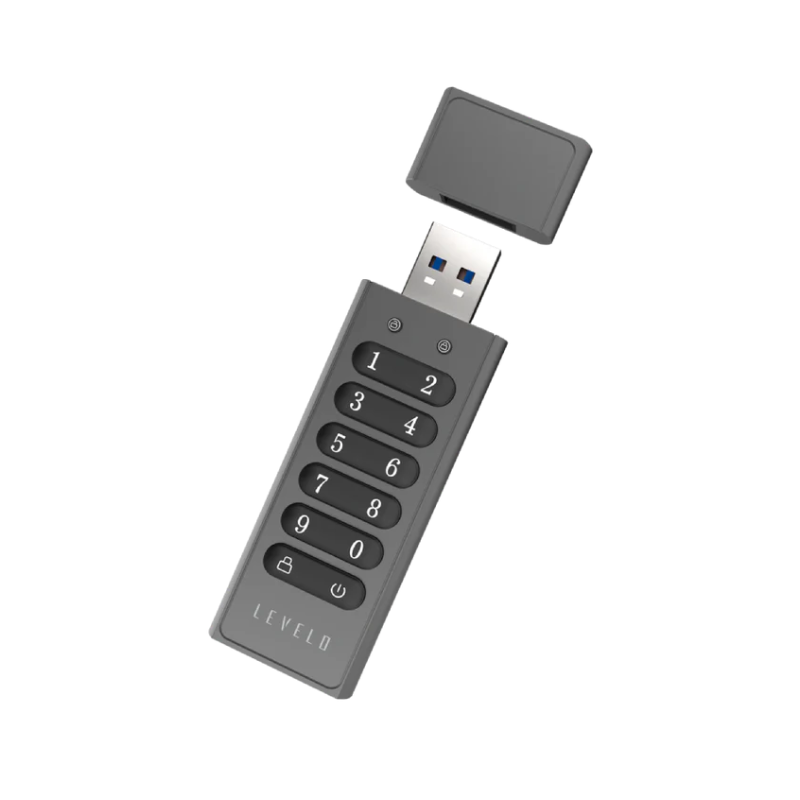 Levelo Lockvault Digital 128GB Encrypted USB Flash Drive - Gray