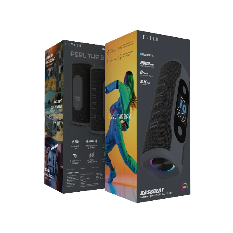 Levelo Bassbeat Portable Speaker With LED Display - Black