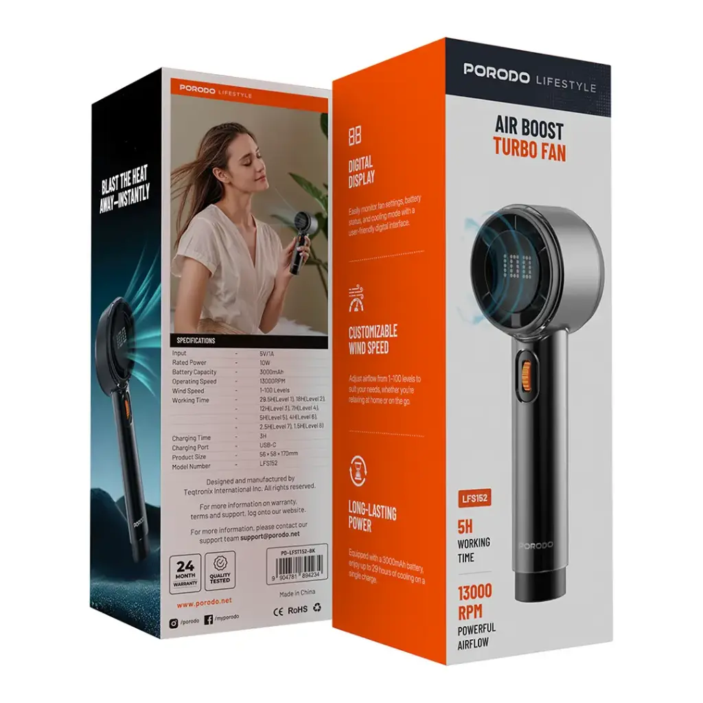 Porodo Lifestyle Air Boost Turbo Fan - Black