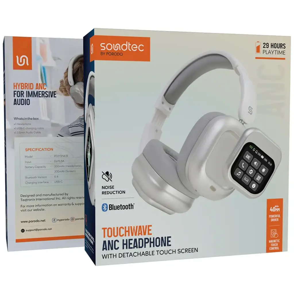 Porodo Soundtec Touchwave ANC Headphone with Detachable Touch Screen
