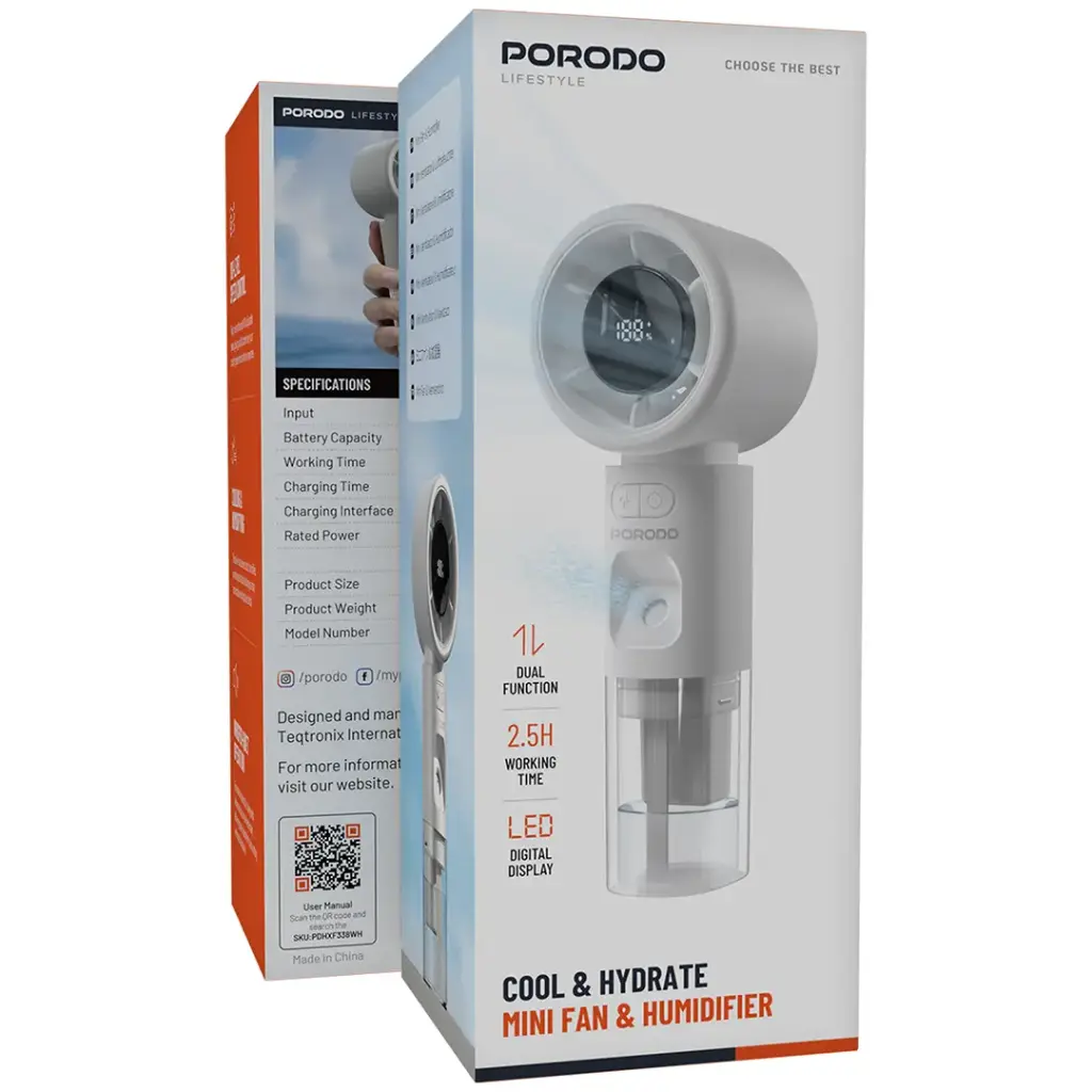 Porodo Lifestyle Cool & Hydrate Mini Fan & Humidifier - White