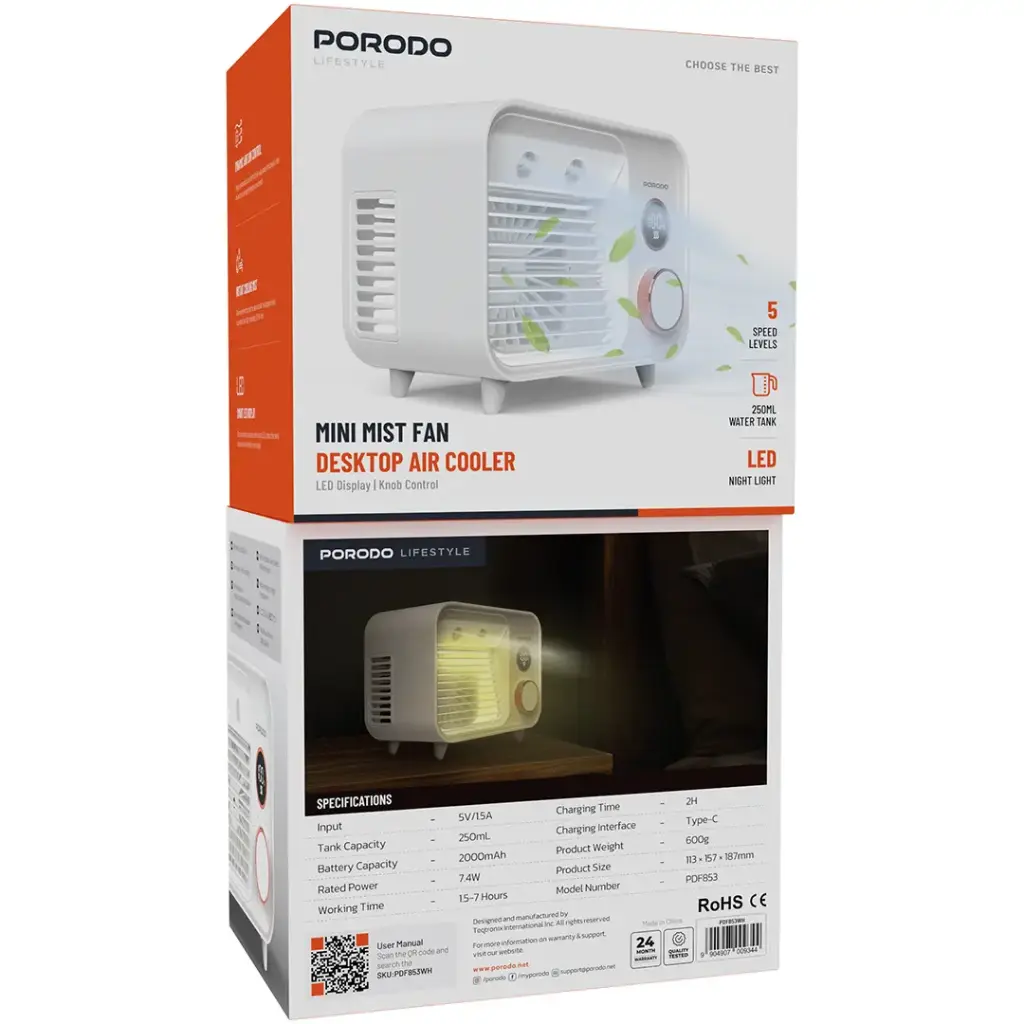 Porodo Lifestyle Mini Mist Fan Desktop Air Cooler - White