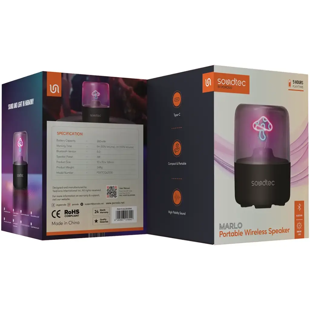 Porodo Soundtec Marlo Portable Wireless Speaker - Black