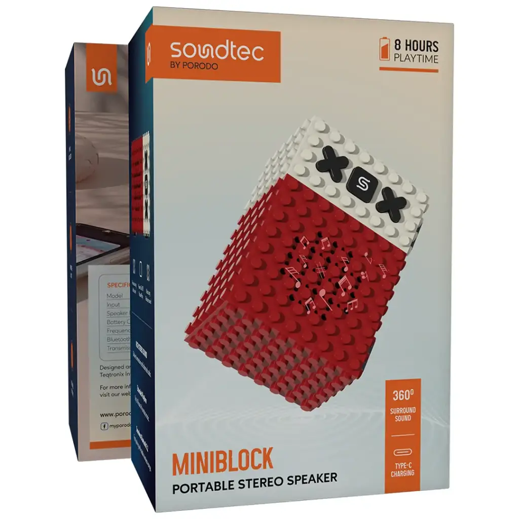 Porodo Soundtec MiniBlock Portable Stereo Speaker - Red