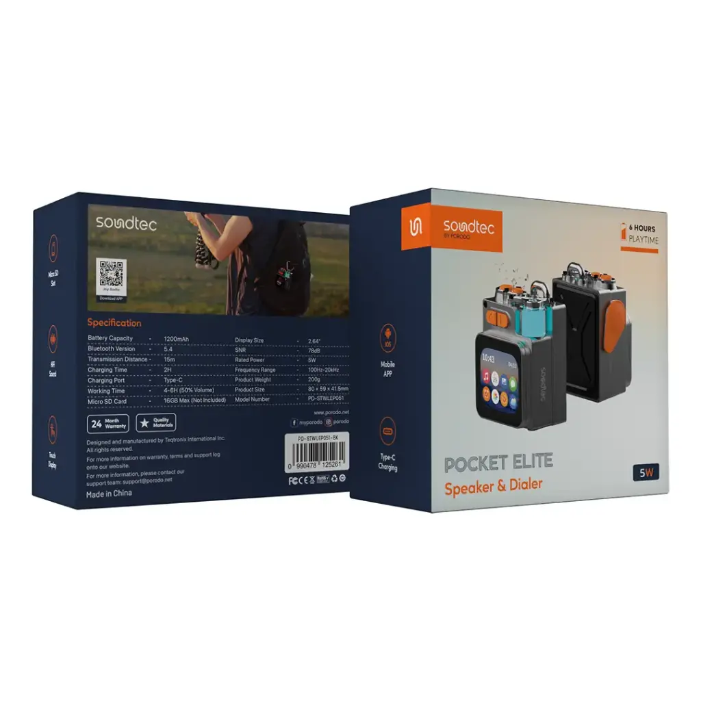 مكبر الصوت والطلب Porodo Soundtec Pocket Elite - أسود
