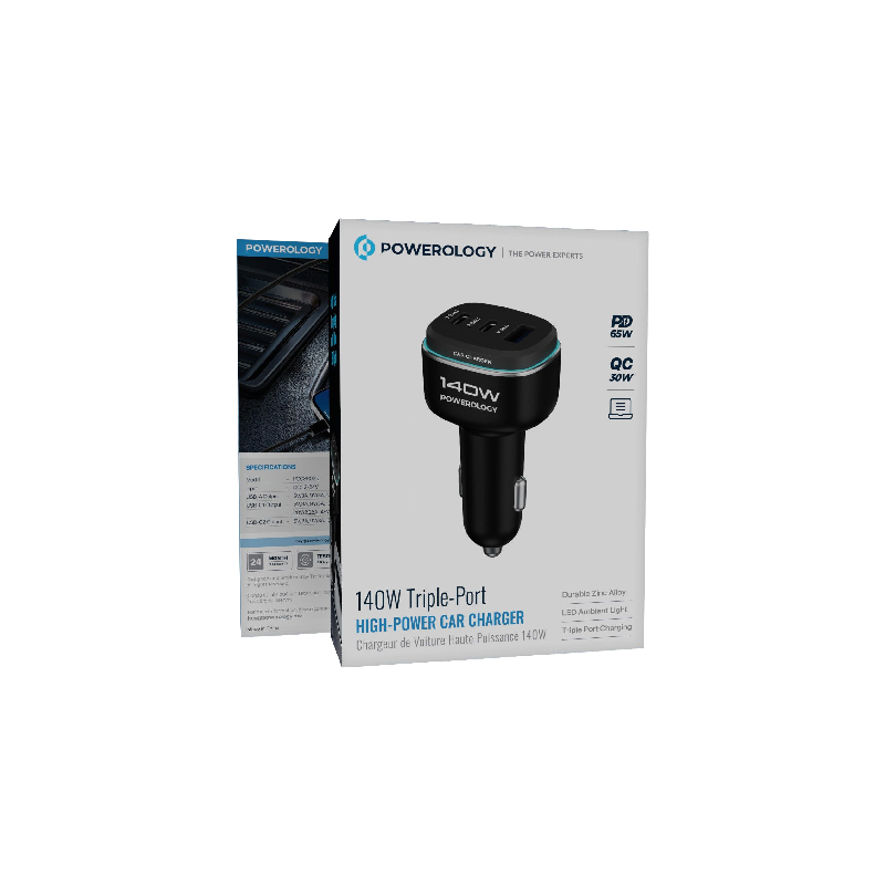 Powerology 140W Triple-Port High-Power Car Charger