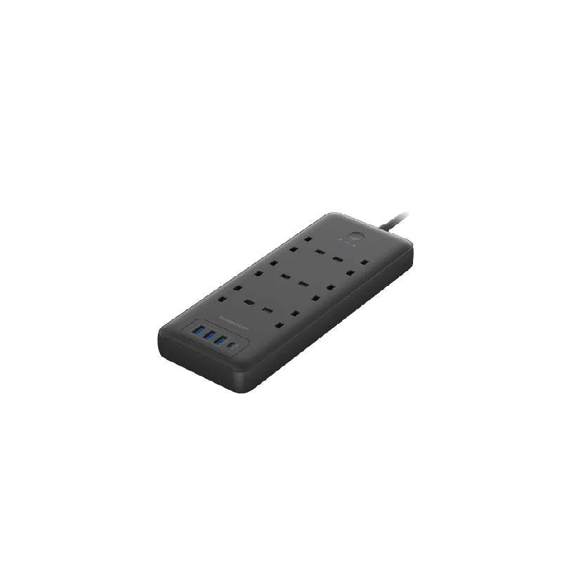 Powerology 48W 6AC Power Strip with UK Plug - Black