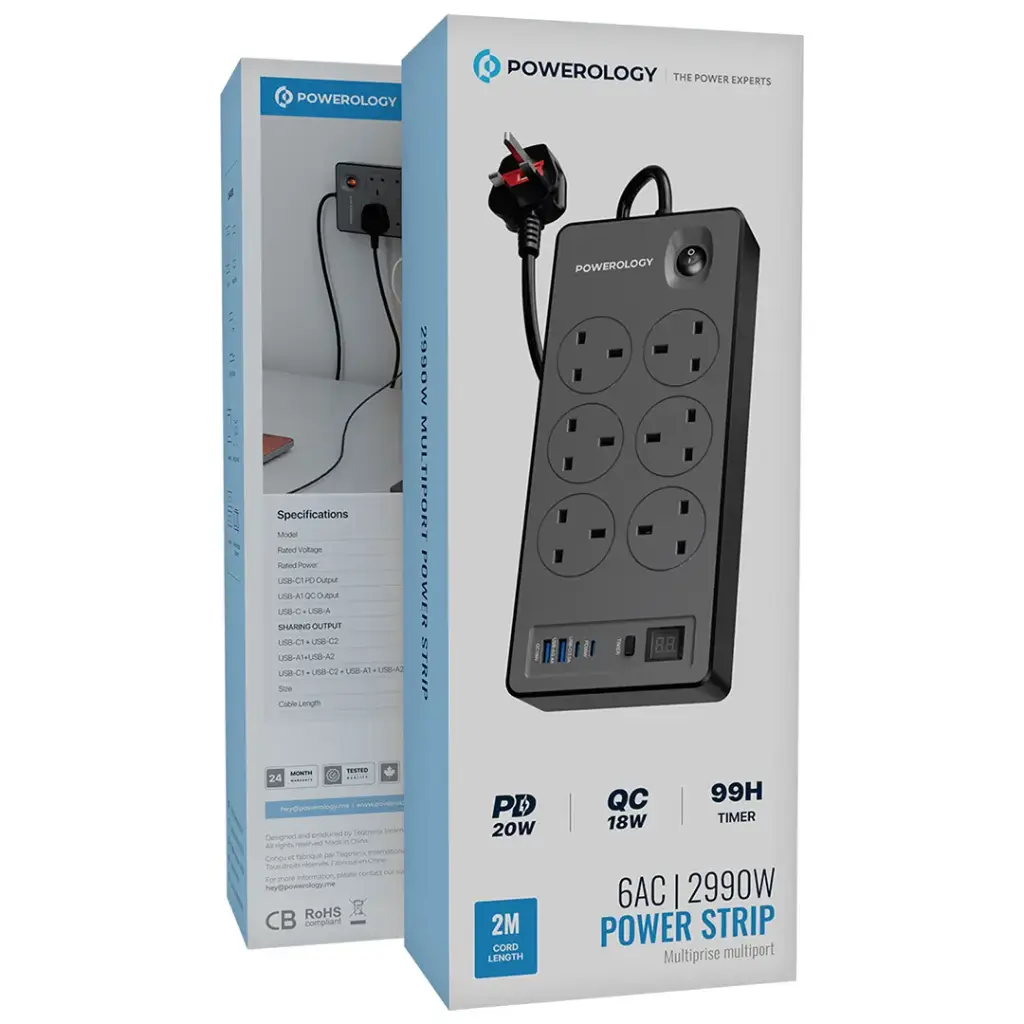 Powerology 6AC | 2990W Power Strip PD 20W