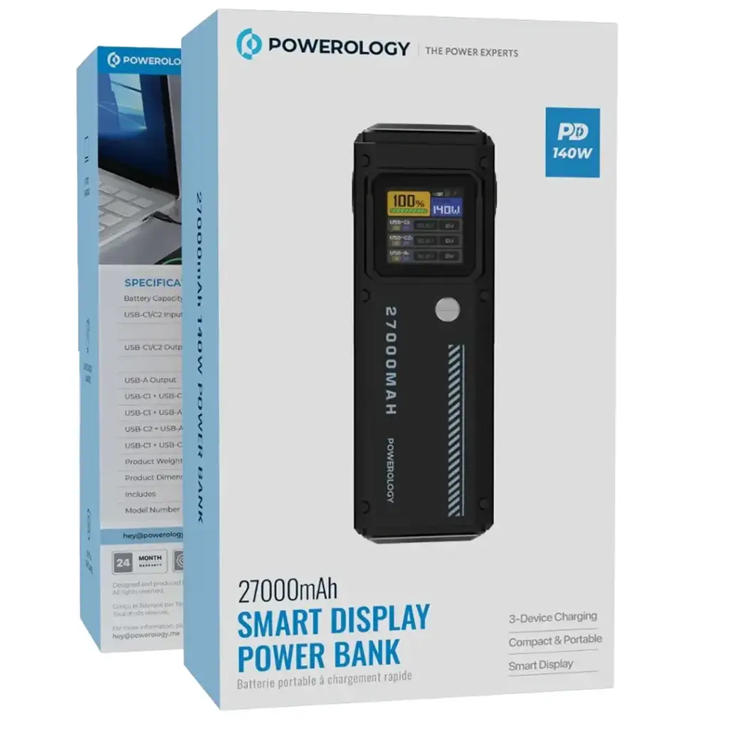 Powerology 27000mAh Smart Display Power Bank – Black