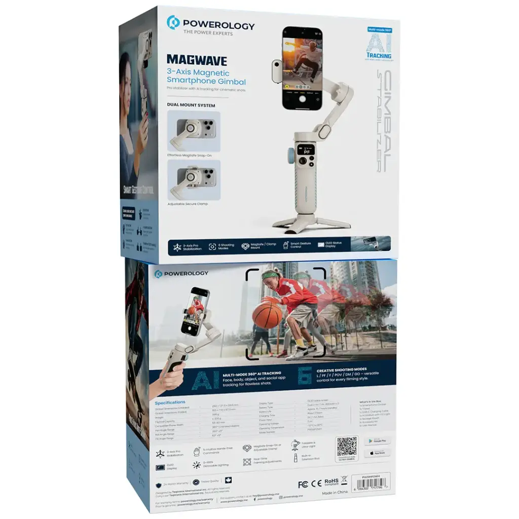 Powerology Magwave 3-Axis Magnetic Smart Phone Gimbal - White