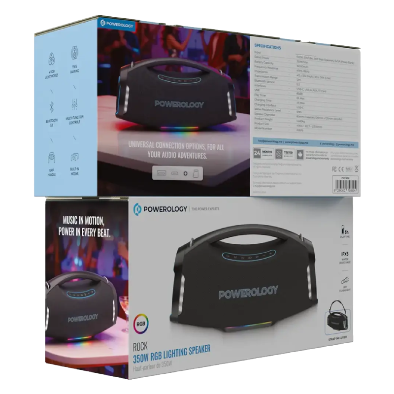 Powerology Rock 350W RGB Lighting Speaker - Black