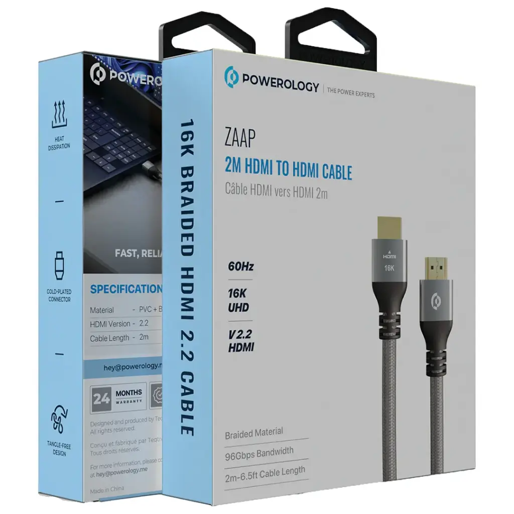 Powerology Zaap 2m HDMI to HDMI Cable - Gray