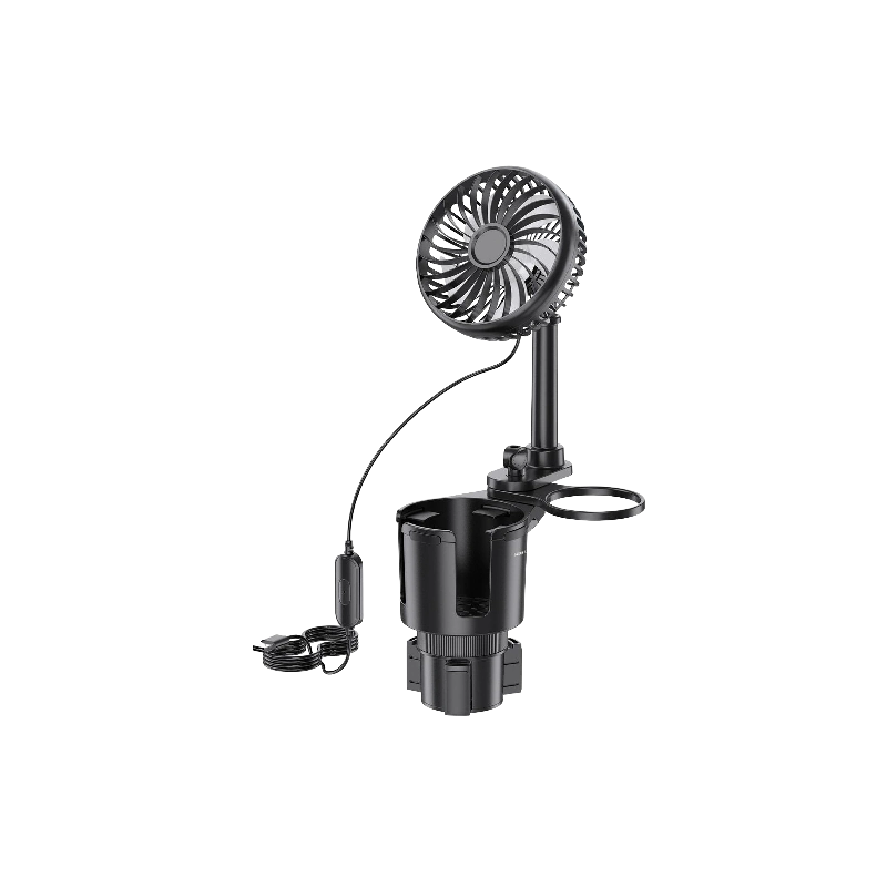Green Lion Drive Fan Duo 2-In-1 Cup Holder with Car Fan - Black