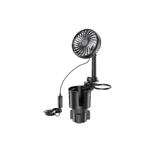 Green Lion Drive Fan Duo 2-In-1 Cup Holder with Car Fan - Black