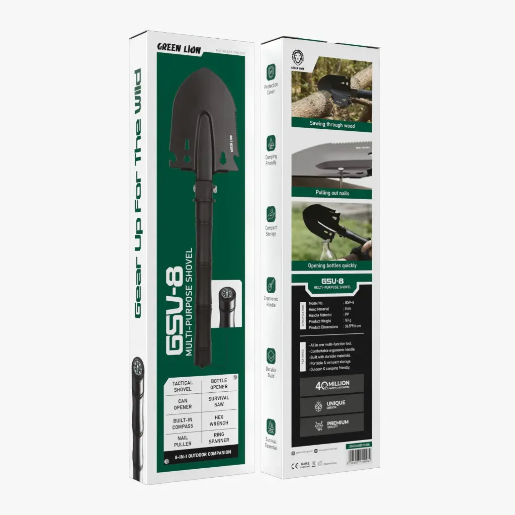 Green Lion GSV-8 Multi-Purpose Mini Shovel 8 IN 1 Outdoor Companion - Black
