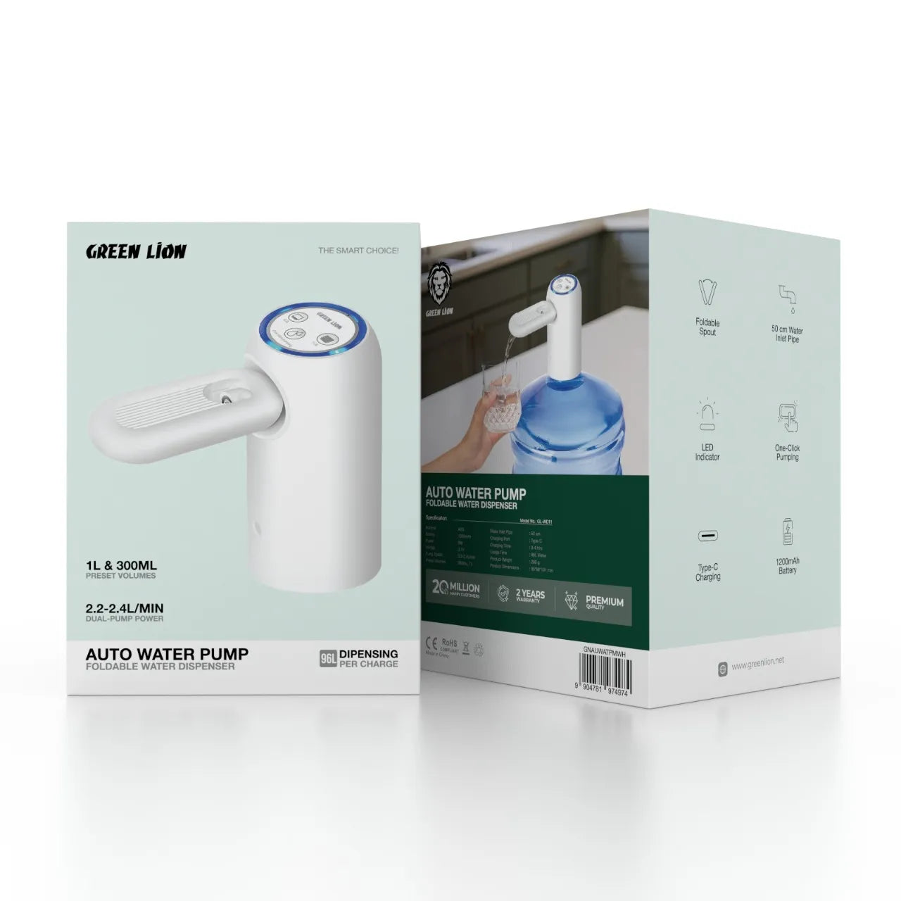 Green LionAUTO Water Pump Foldable Water Dispenser – White