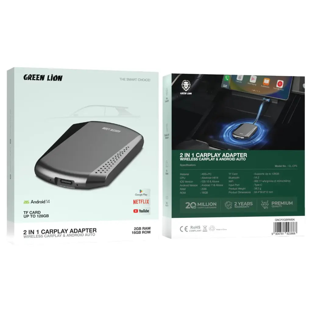 Green Lion 2 in 1 CarPlay Adapter 4GB Ram - Black