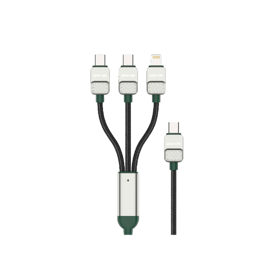 Green Lion 3-in-1 Cable Braided Type-C to C+C+L - Black