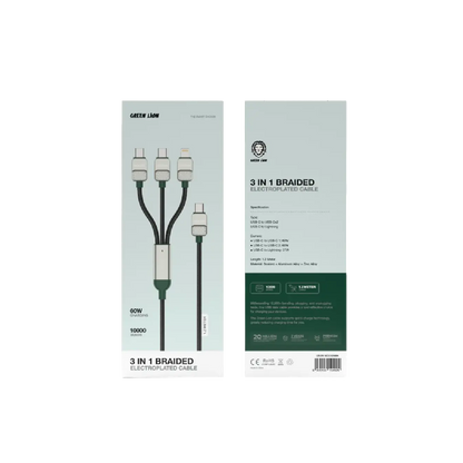 Green Lion 3-in-1 Cable Braided Type-C to C+C+L - Black