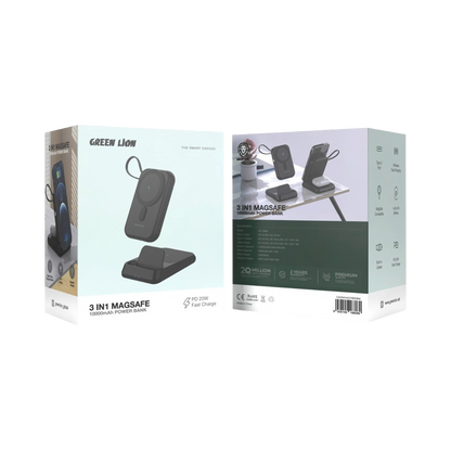 Green Lion 3 in 1 Magsafe 10000mAh Power Bank - Black
