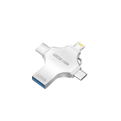 ذاكرة فلاش USB من جرين ليون 4 في 1 سعة 128 جيجابايت - فضي