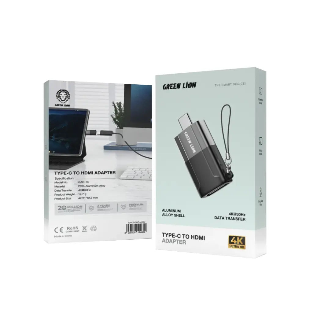 Green Lion Aluminum Alloy Shell Type C to HDMI Adapter - Black