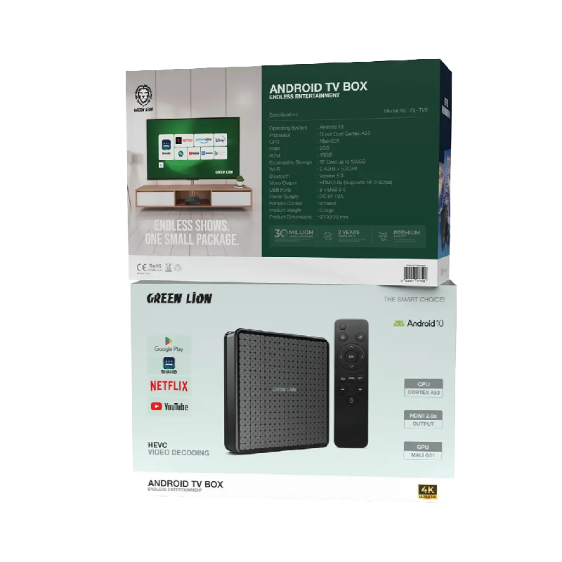 Green Lion Android TV Box 4K with Remote Control - Black