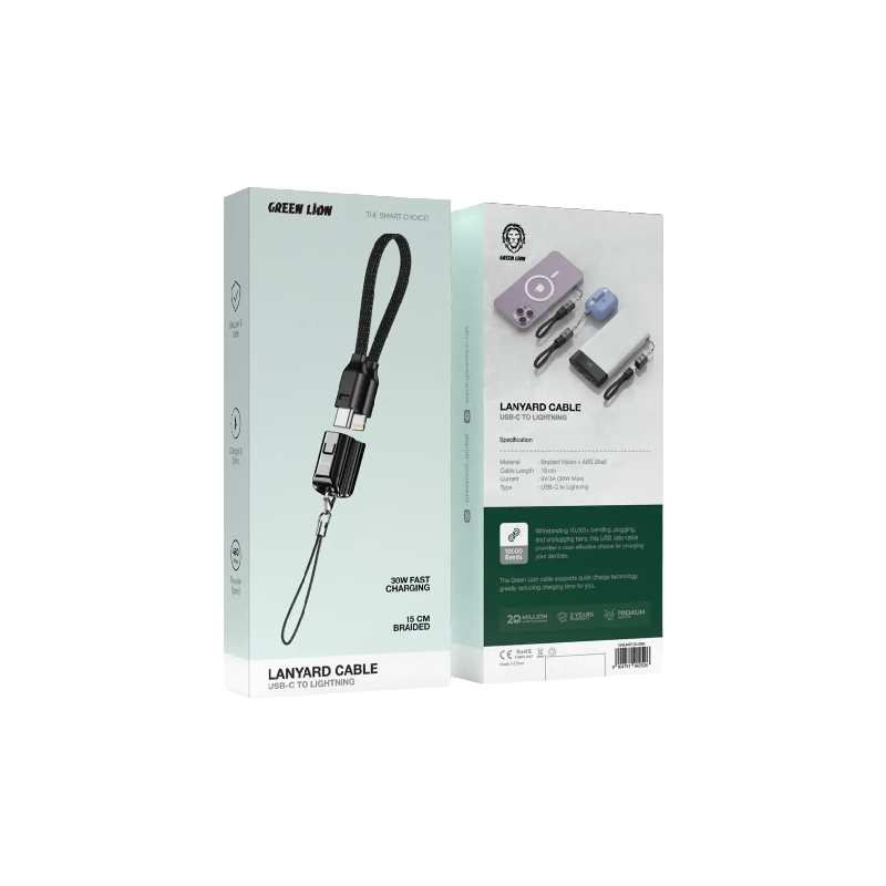Green Lion Lanyard Cable USB-C to Lightning 30W