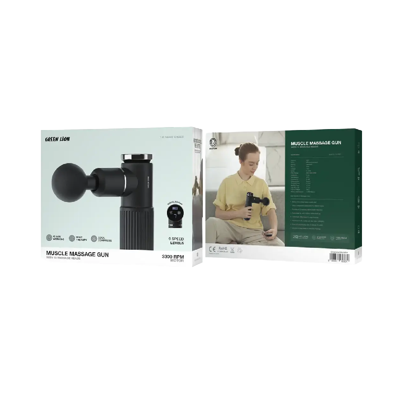 Green Lion Muscle Massage Gun with 10 Massage Heads - Black
