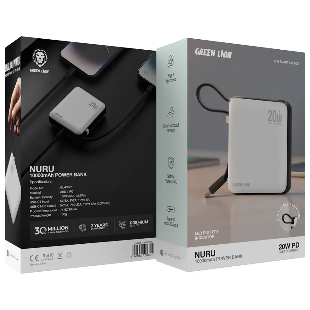 Green Lion Nuru 10000mAh Power Bank - White