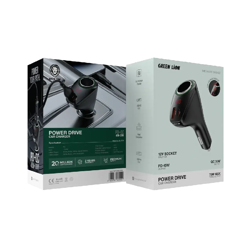 Green Lion Power Drive 75W Car Charger - Black