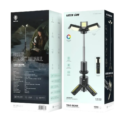 Green Lion Trio Beam Tripod Camping Light - Black
