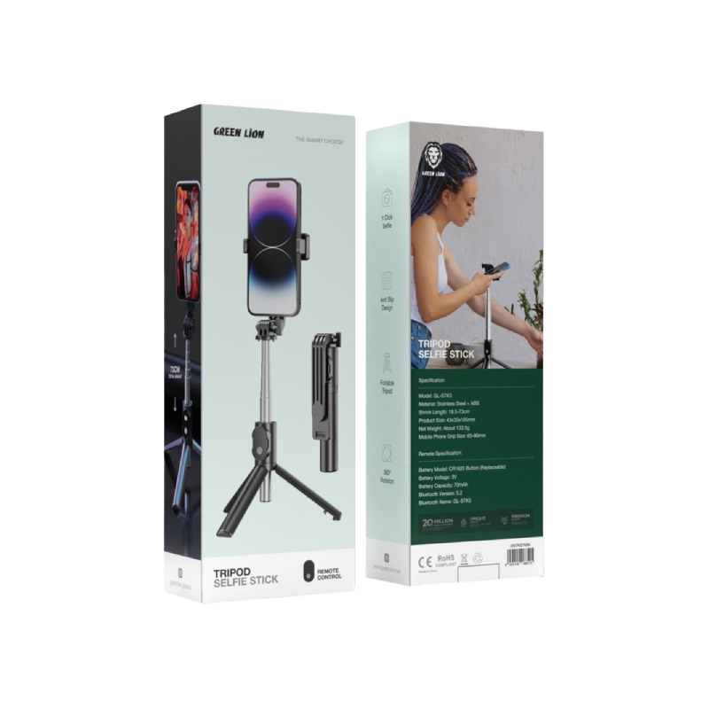 Green Lion Tripod Selfie Stick - Black