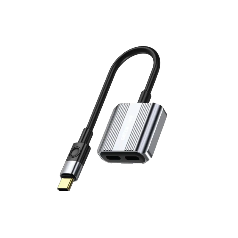 Green Lion 2 In 1 Splitter Adapter Type-C to Dual Type-C - Gray