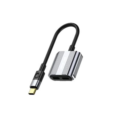 Green Lion 2 In 1 Splitter Adapter Type-C to Dual Type-C - Gray