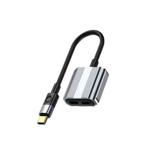 Green Lion 2 In 1 Splitter Adapter Type-C to Dual Type-C - Gray
