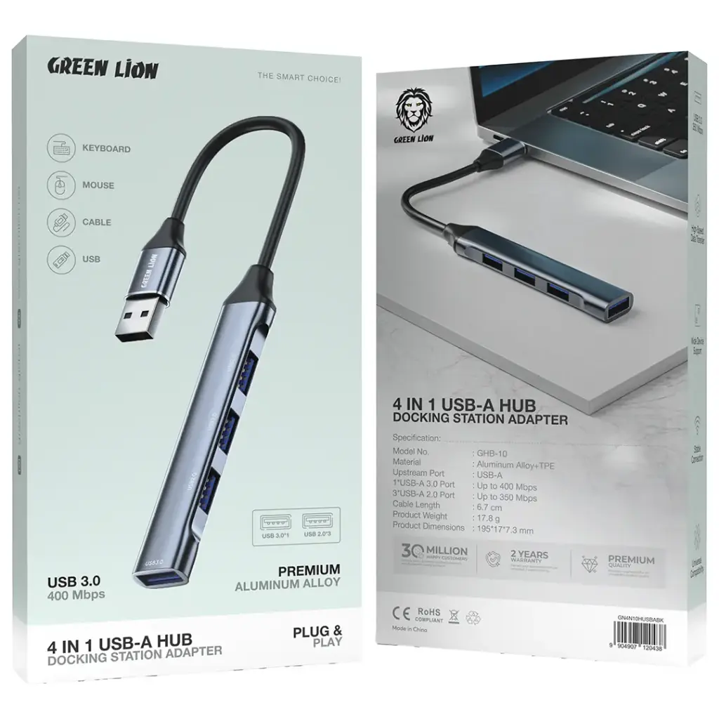 محول موزع USB من جرين ليون 4 في 1 - محول محطة إرساء - أسود